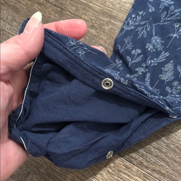 Feather Baby 100% Pima Cotton Long Sleeve Ruffled Floral Romper in Midnight Blue - Picture 5 of 9